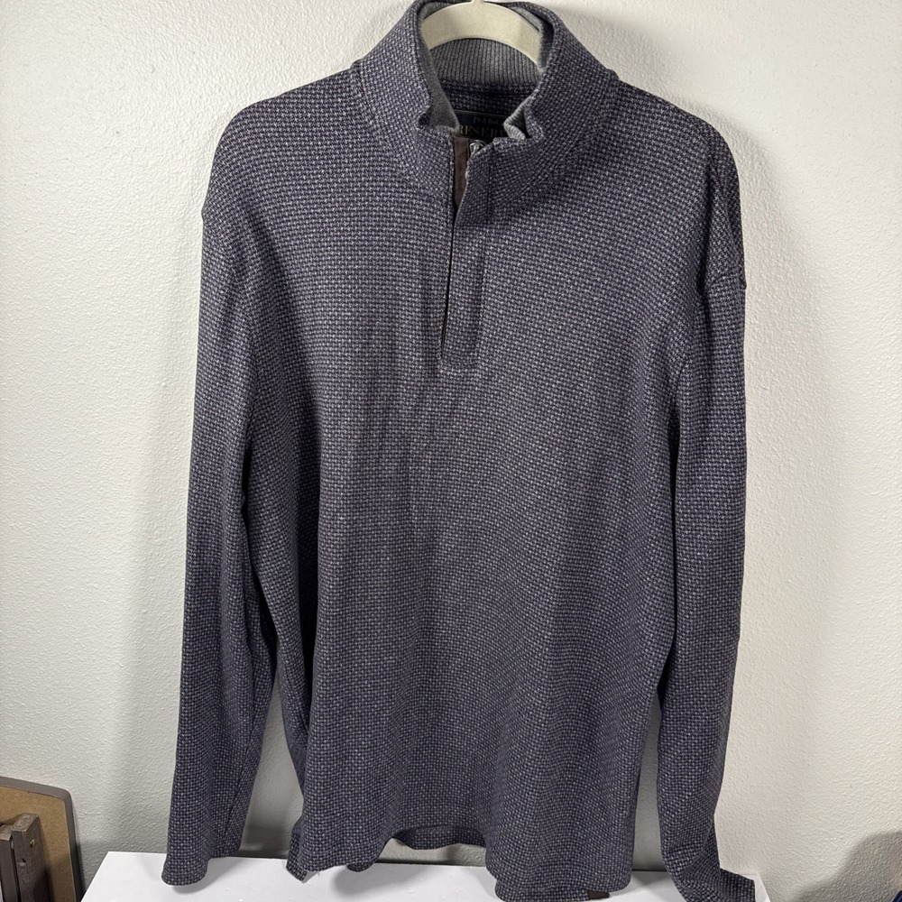 Jos‎ A Banks Reserve 3/4 Zip Neck Cotton Sweater L/S Elbow Patches T1